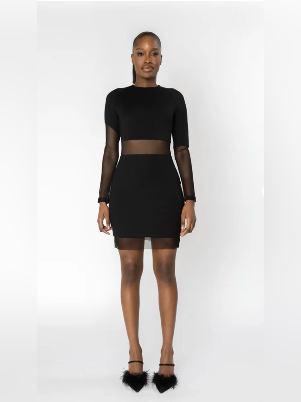 Israella Kobla Zeffa Black Mesh-Panel Bodycon Dress - Women's medium NEW